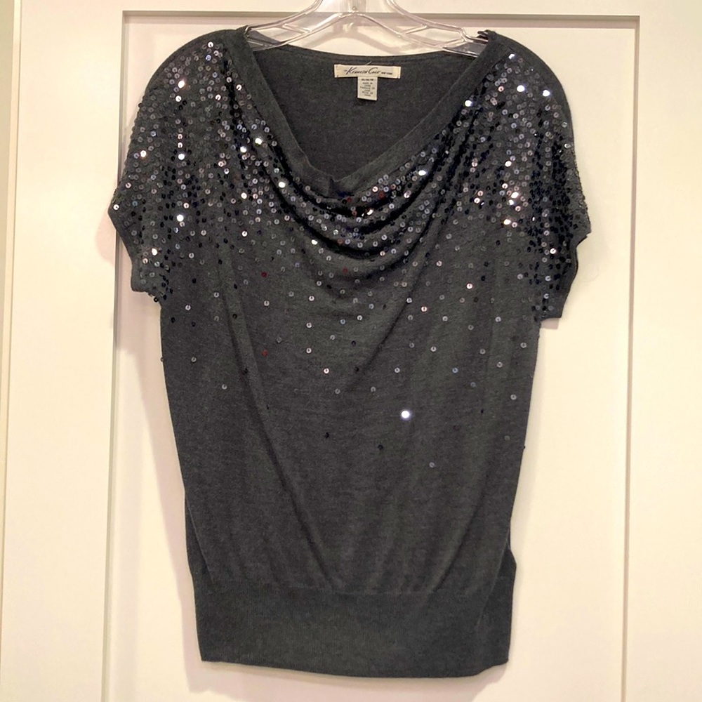 Kenneth Cole Short Sleeve Sweater Top with Sequins